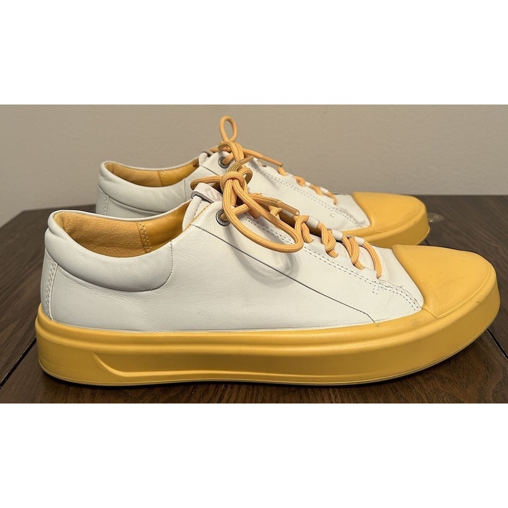 ECCO WOMEN'S FLEXURE T-CAP SNEAKER SHOE Yellow White Leather Size 10